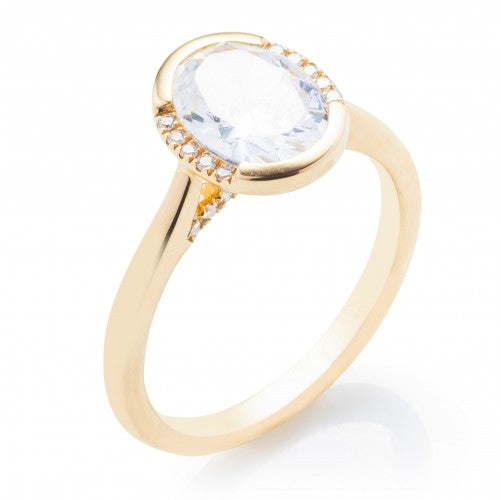 North South Oval Bezel Half Halo Engagement Ring Setting