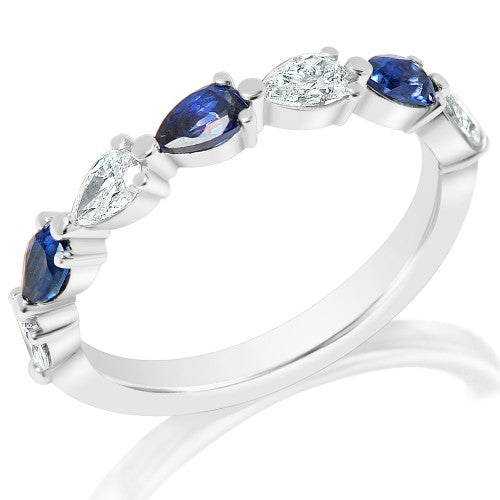 Pear Sapphire and Diamond Shared Prong Band