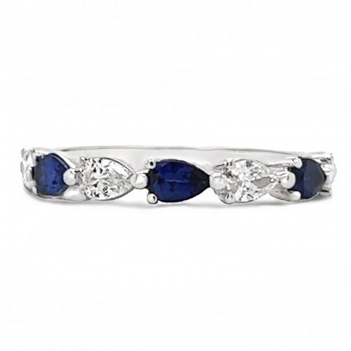 Pear Sapphire and Diamond Shared Prong Band