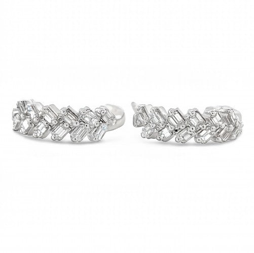 Baguette Diamond Double Row Half Hoop Earring