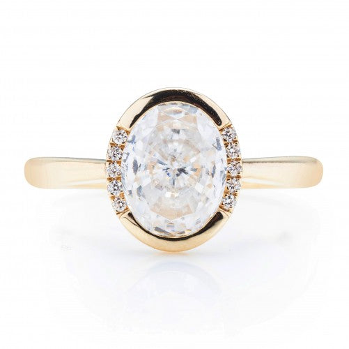North South Oval Bezel Half Halo Engagement Ring Setting